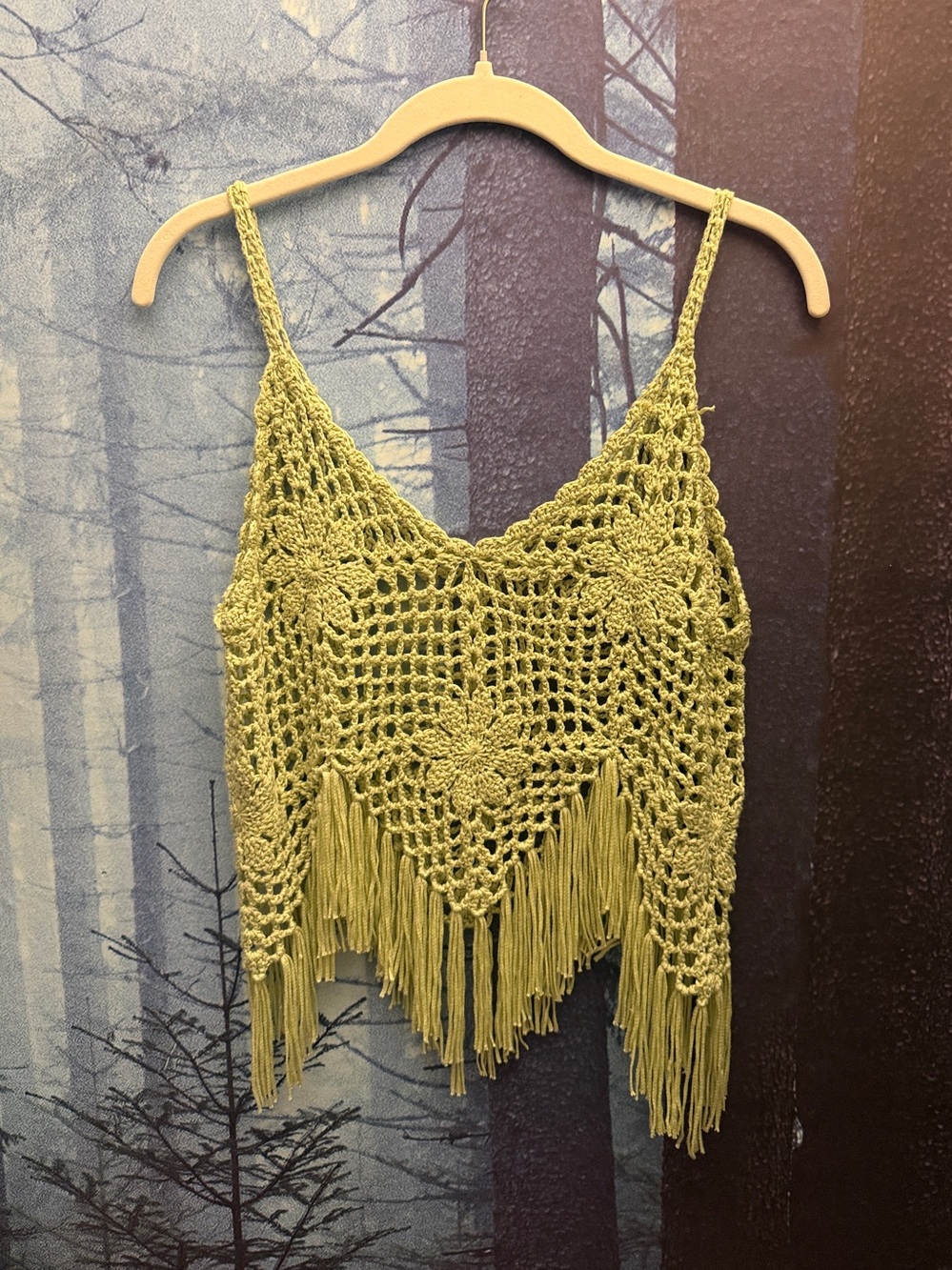 Crochet Fringe Tank Top - Green